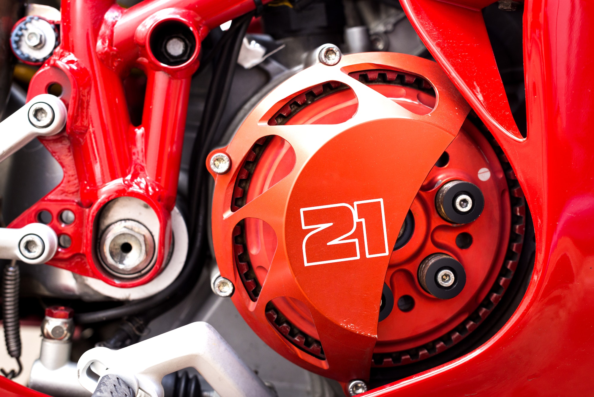 Red Sport motorcycle details close-up