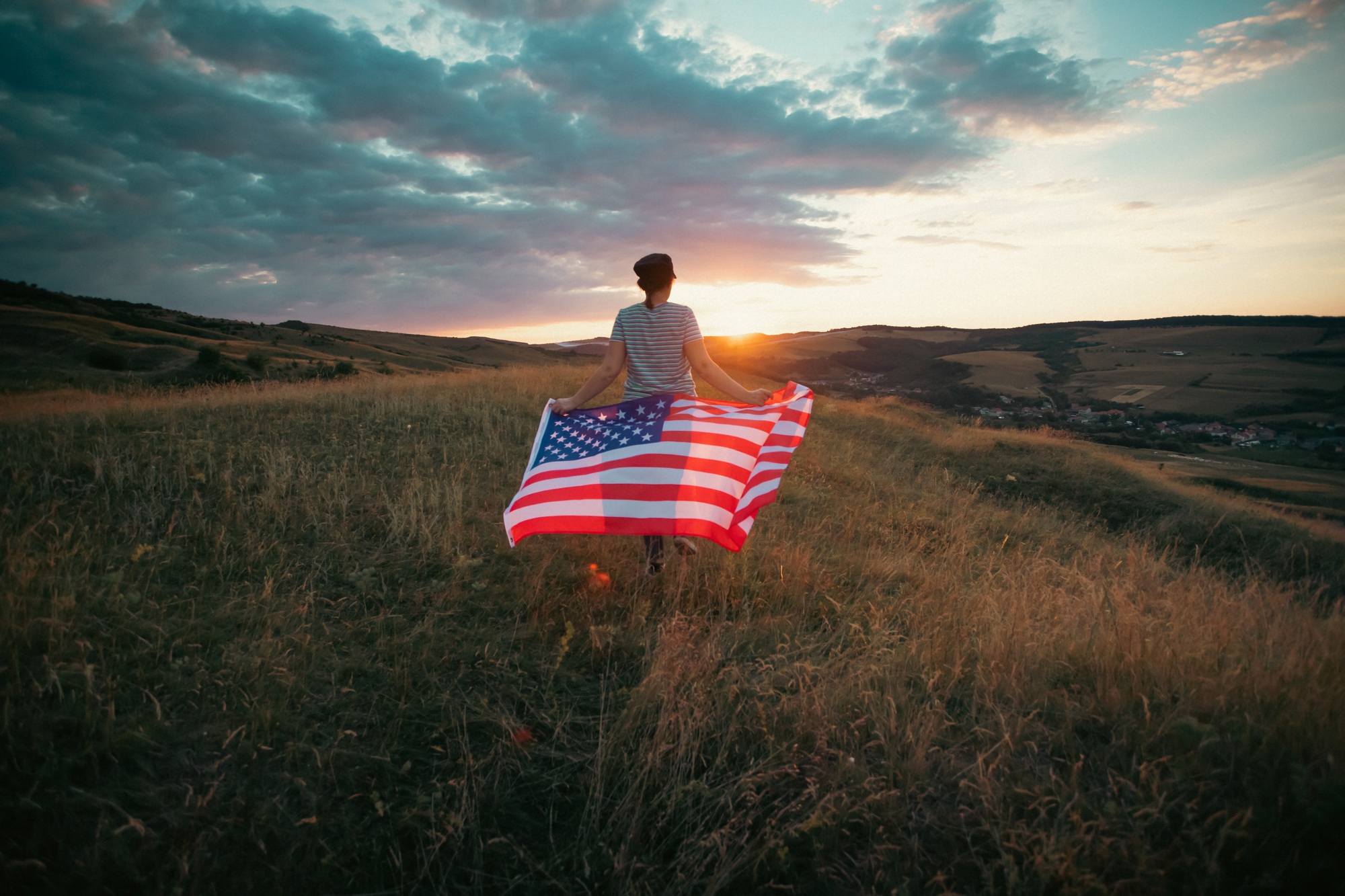 Woman with USA flag.
